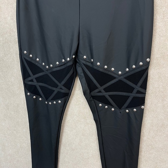 Killstar  Matte Vinyl Leggings With Studs And Gothic Cross‎ Inset Size M - Picture 2 of 7